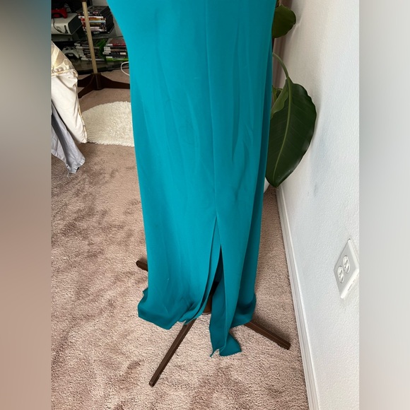 Vintage open back beaded teal maxi gown dress spaghetti straps - Picture 3 of 5